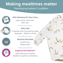 Lade das Bild in den Galerie-Viewer, Bibado Coverall Weaning Bib with Ecomm Bag: Spaghetti Serengeti Print
