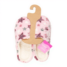 Afbeelding in Gallery-weergave laden, 6 Pairs Ladies Pink Stars Mule Slippers With Faux Fur Lining by Slumberzzz

