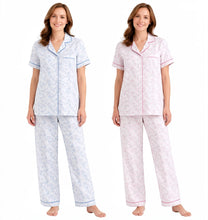 Charger l'image dans la galerie, 9 Pack Ladies Moonlit Tulip Cotton Jersey Short Sleeve Button Through Pyjamas
