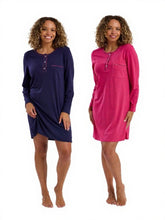 تحميل الصورة إلى عارض المعرض، Ladies Long Sleeve Animal Trim Plain Knitted Cotton Jersey Nightdress
