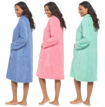 Load image into Gallery viewer, 6 Pack Ladies 100% Cotton Long Sleeve Towelling Gown With Zip
