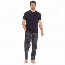 Charger l'image dans la galerie, 6 Pack Mens Black Polycotton Jersey Short Sleeve Top &amp; Soft Fleece Checked Pants
