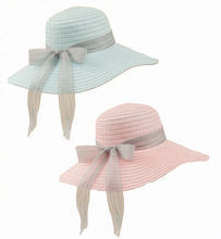 Carica l'immagine nel visualizzatore di Gallery, 6 Pack Ladies Wide Brim Straw Hat With Sheer Ribbon Bow Tie
