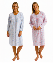 Afbeelding in Gallery-weergave laden, Ladies 40" Fun Floral 100% Cotton Jersey Long Sleeve Nightdress
