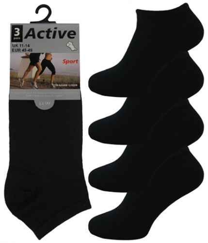 12 Pairs Men's Bigfoot Plain Cotton Rich Value Trainer Liner Socks Black