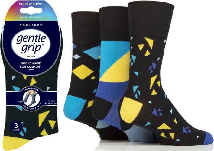 6 Pairs Men's Gentle Grip Colourburst Cotton Socks Angular Arena