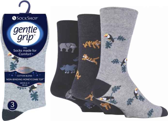 6 Pairs Men's Gentle Grip Cotton Rich Non Binding Honeycomb Top Socks Born Free